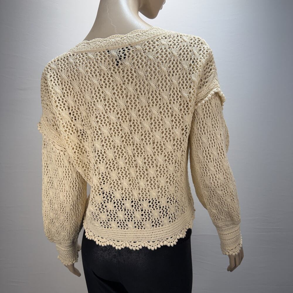 Paige Womens Kassandra Sweater Size S Crochet Neutral Ecru Cotton Ruffle Scallop - Picture 5 of 9